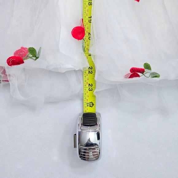 Lola + The Boys Girls White Cherry Embroidered Tulle Ruffle Dress Size 6 - Picture 9 of 11